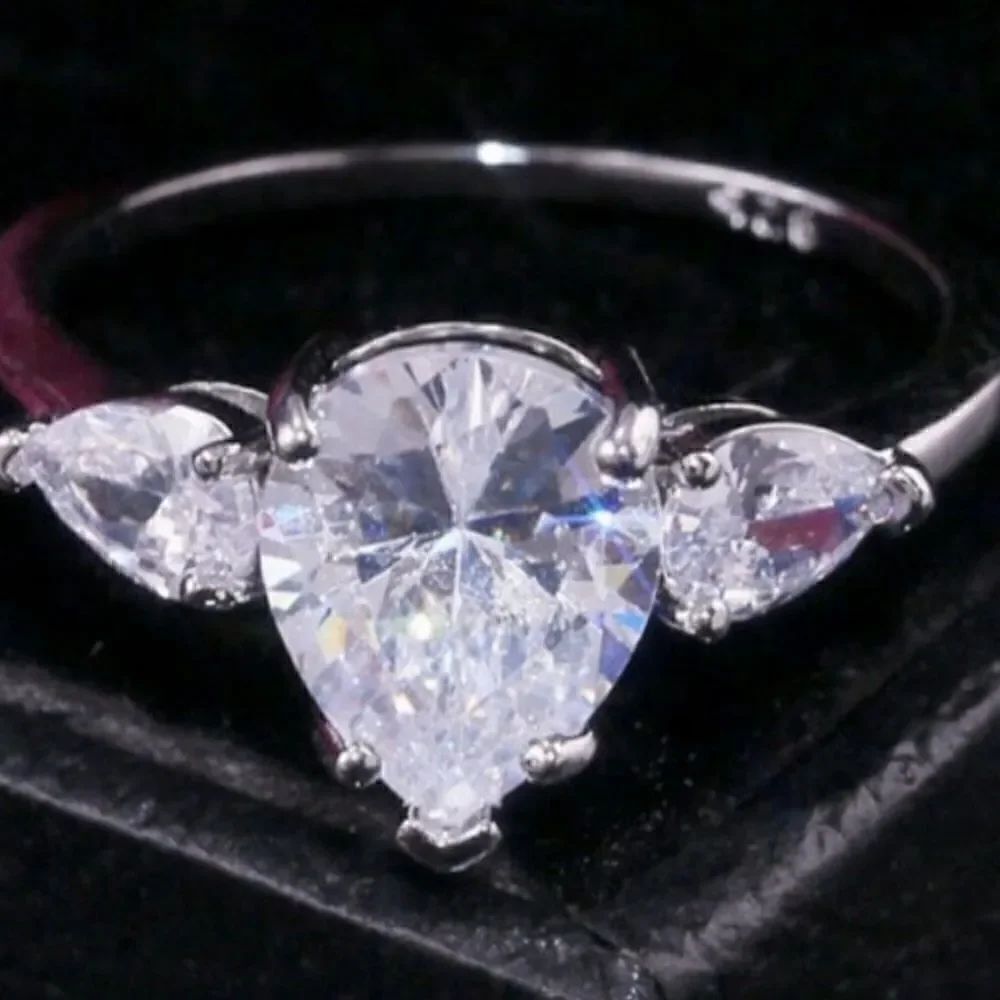 The Triple Teardrop Estate inspired 925 teardrop White Sapphire Ring sz 8